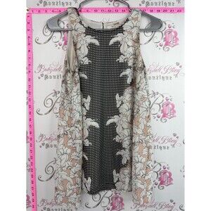 Max Studio tank top polka dot key hole Floral Contrast in Black and Cream